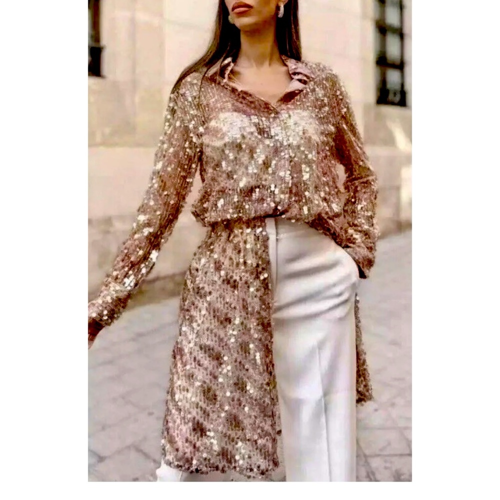 Zara Rose Gold Sequin Midi Dress